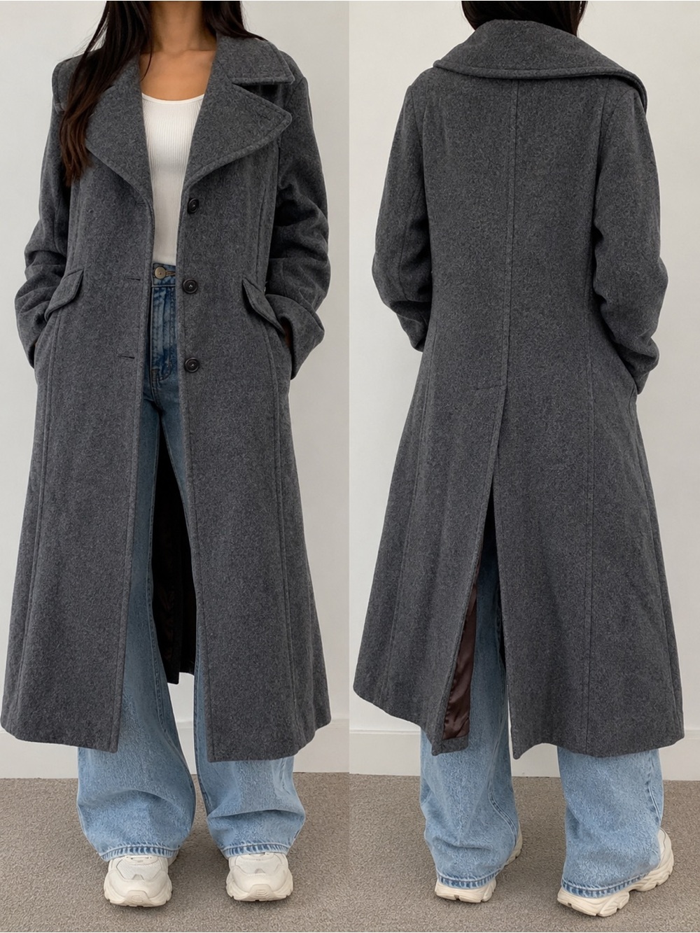 Lauren Ralph Lauren Made in Italy 95% Virgin Wool Cashmere Long Gray Coat